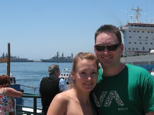 Tina and Mike at the docs checking out the battle  ships