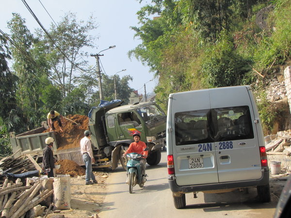 dump truck road block