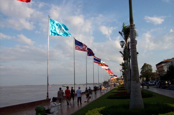 promanade along Mekong river in downtown Phnom Penh