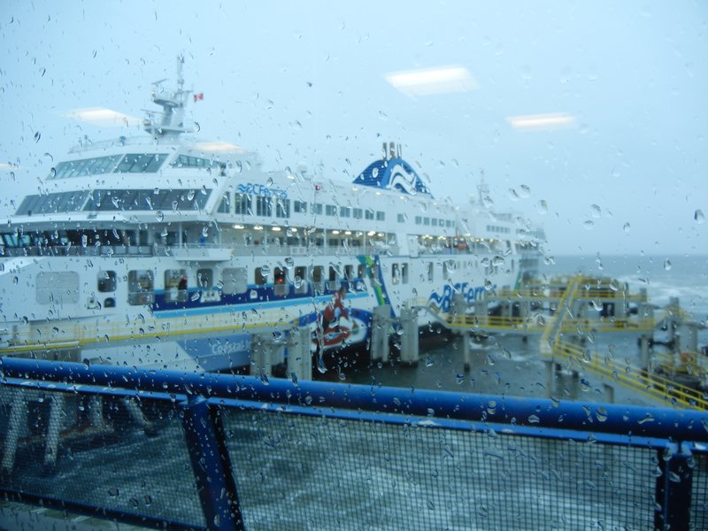 Can you see the ferry through the rain?