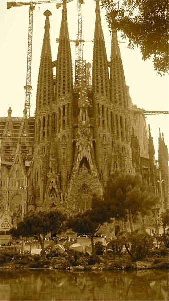 View of Sagrada Familia from park where we picniced