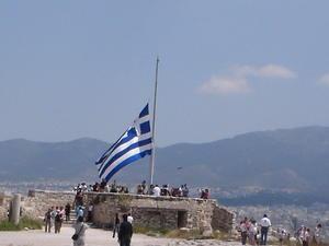 Greek flag flying proud
