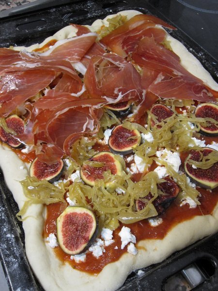 Ham, Fig, Goat Cheese, and Caramelized Onion Pizza