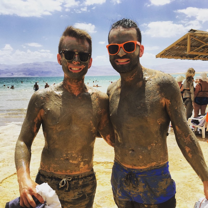 Caked in clay at the Dead Sea!