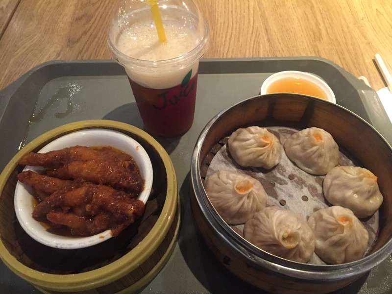Food court realness with chicken feet, crab soup dumplings, and iced lemon green tea!