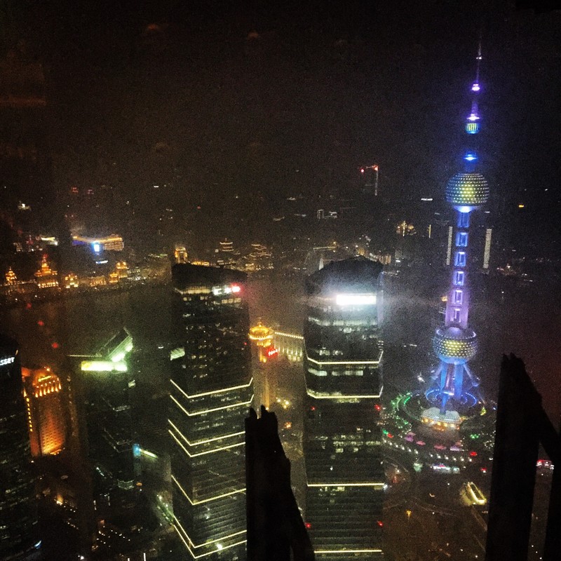Looking out over the city from Cloud 9 at the Shanghai Grand Hyatt