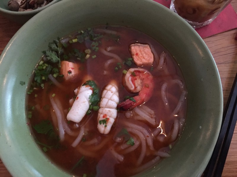Spicy seafood and rice noodle soup