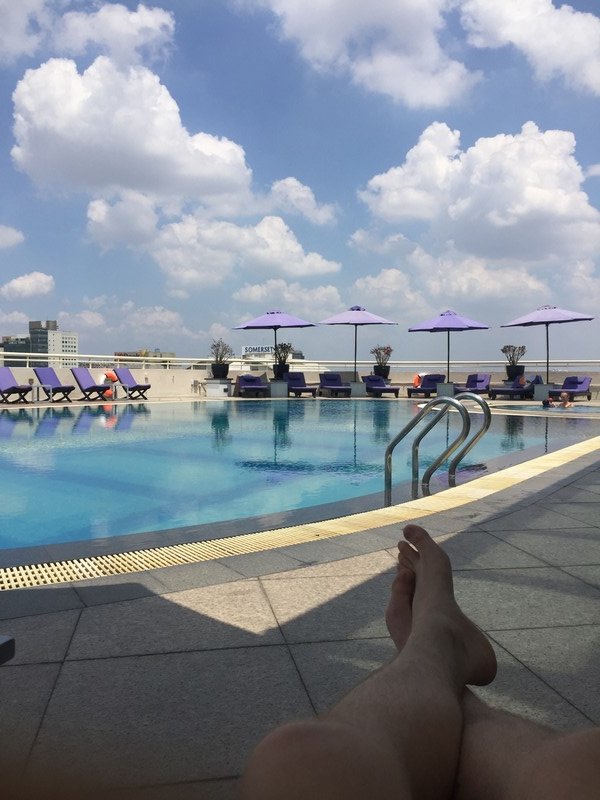 Working from the rooftop pool
