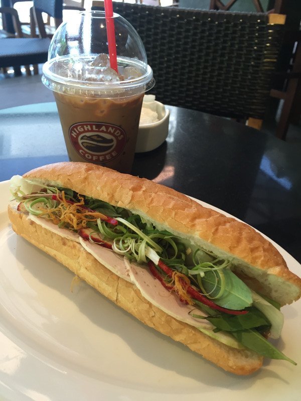 Vietnamese iced coffee and banh mi at Highland Coffee