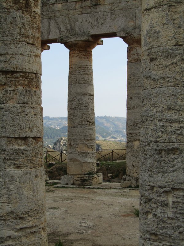Between Doric columns