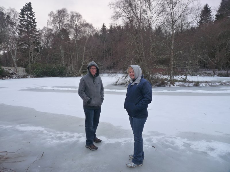 Standing on a frozen pond
