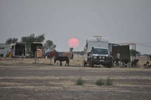 46. The sun sets at Brunette Downs, where everybody camps with their horses