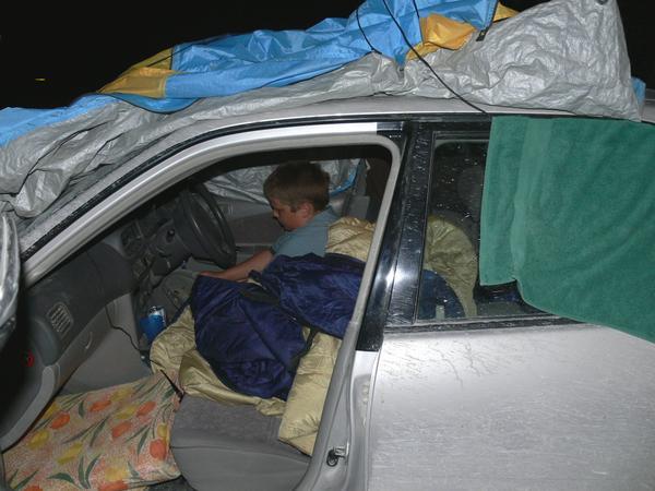 Instead of using our tent, we used it to cover our car and slept in it.  This way we had air conditioning and it was HOT outside