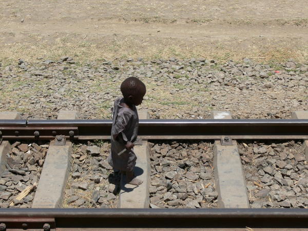 Baby playing on the tracks......