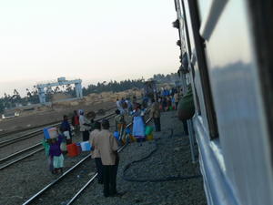 This village had a problem with their well so they used the trains' water supply when it arrived in the station
