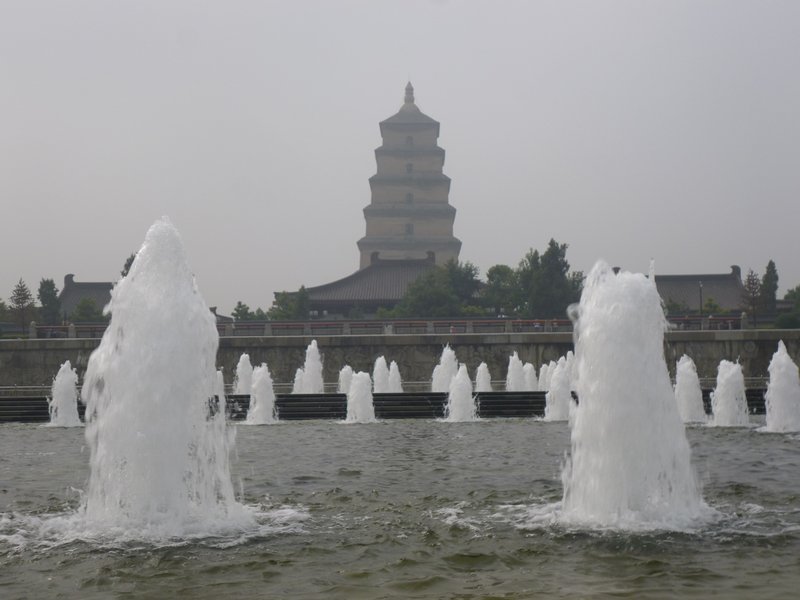 Fountains in front of Big Wild Goose Pagoda