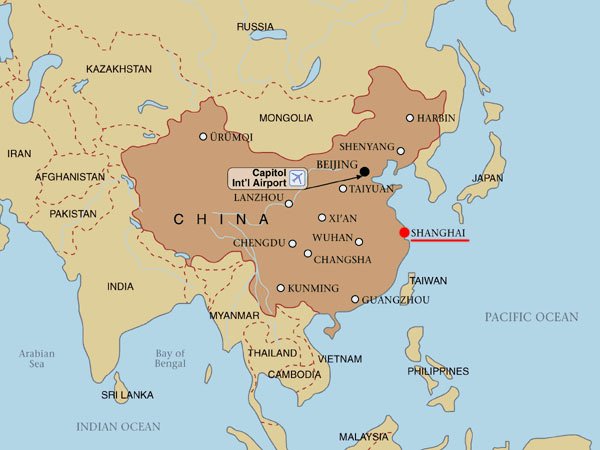Shanghai location on China Map