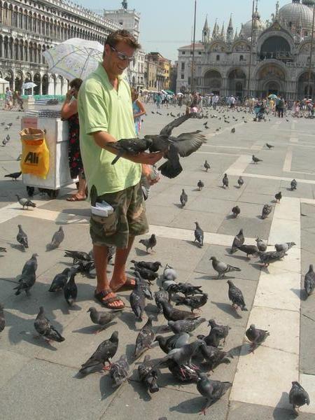 ian feeding pigeons