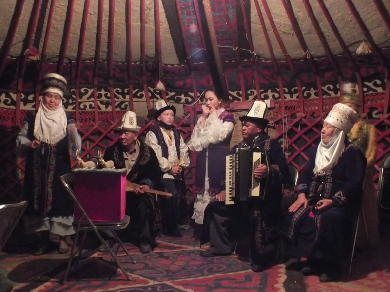 Local musicians in a yurt