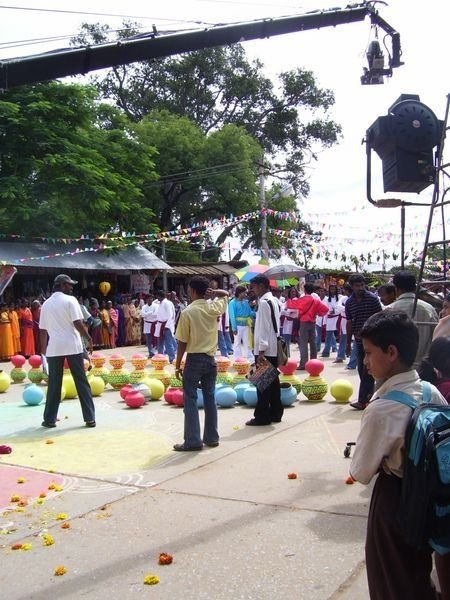 Shooting for a film in front of a temple at Srirangapatna 