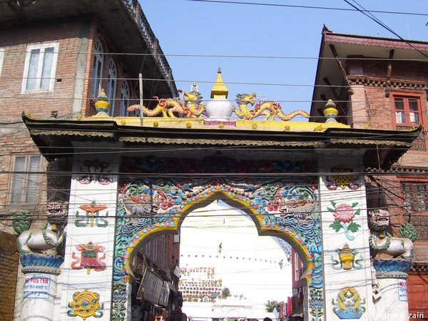 The main entrance gate to Boudhanath