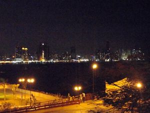night view of Panama City from my hostel