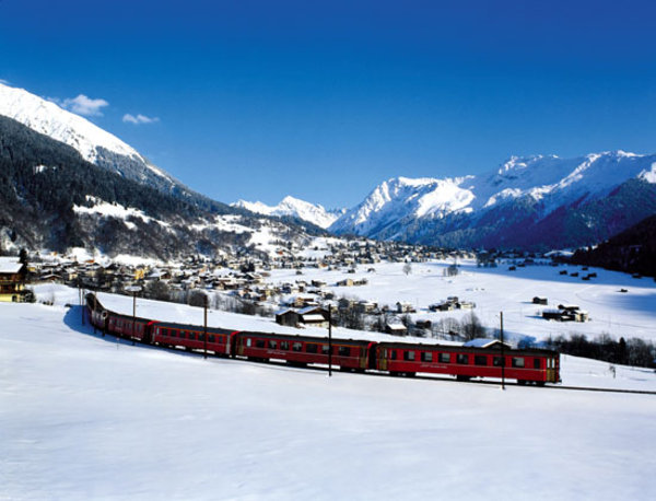 A train through snowy fields