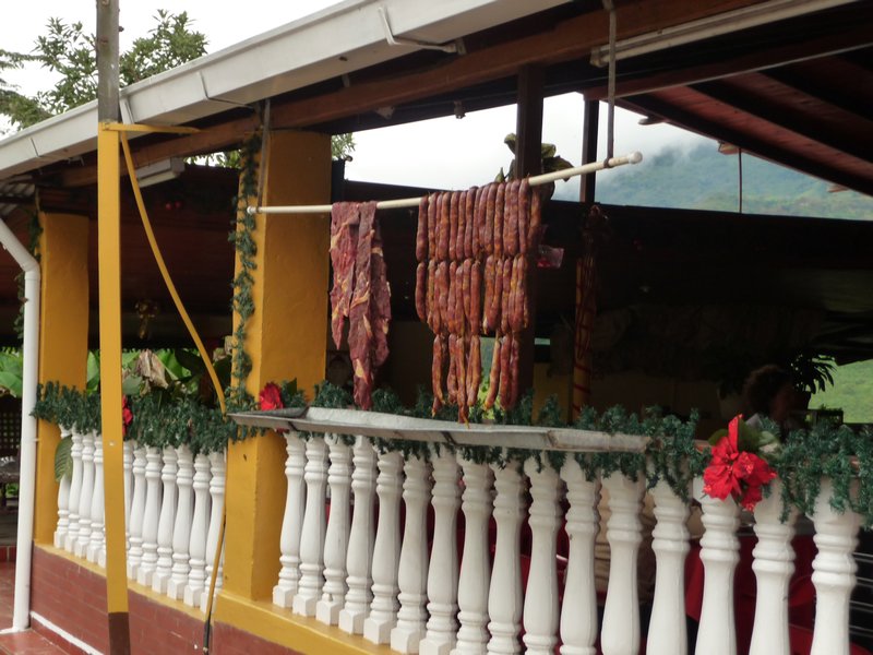 Meat hanging in road side restaurant!