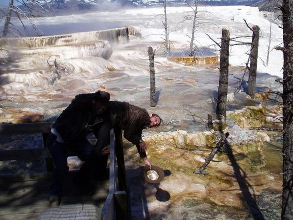 Don Takes  a Drink from Mammoth Hot Springs