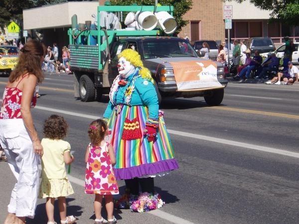 A creepy clown lady scares a family!