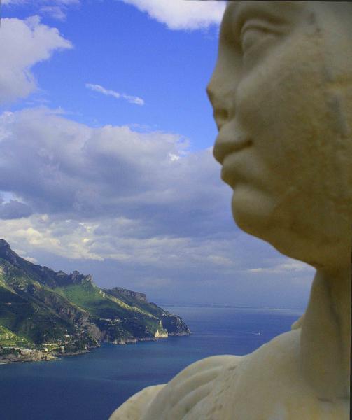 statue overlooking ravello and amalfi  coast
