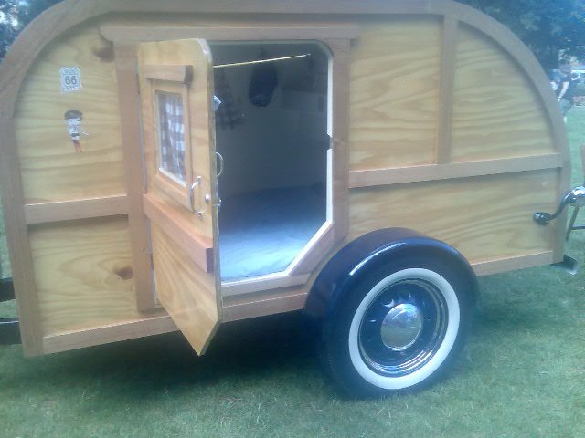 This handbuilt caravan was on display in the park behind the markets