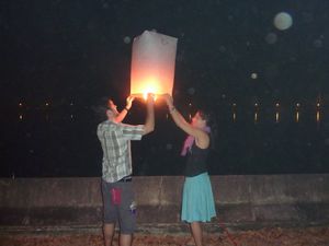 Sending our lantern into the night's sky.