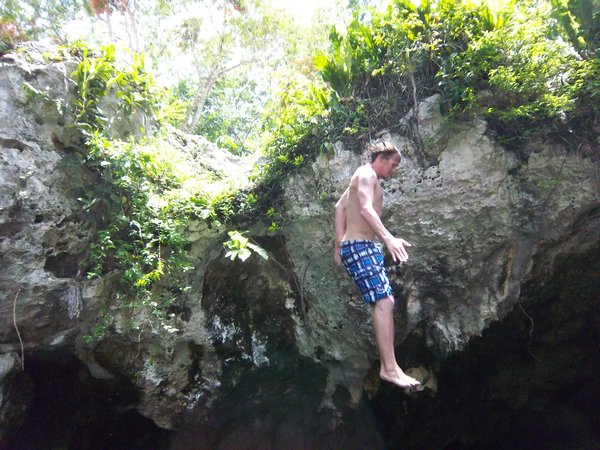 High jump into Grande Cenote, Tulum