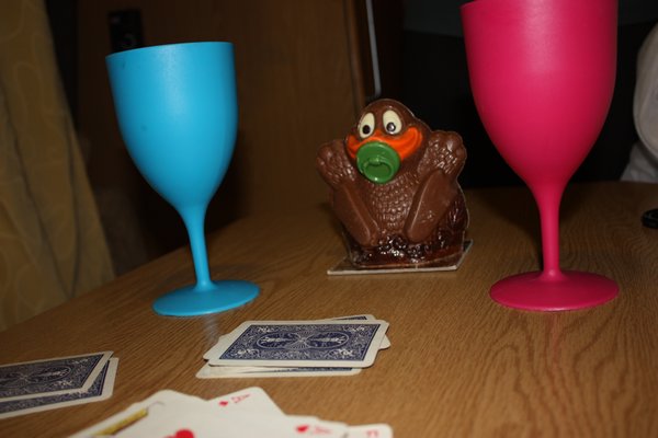 Drink, cards and chocolate ducks... 