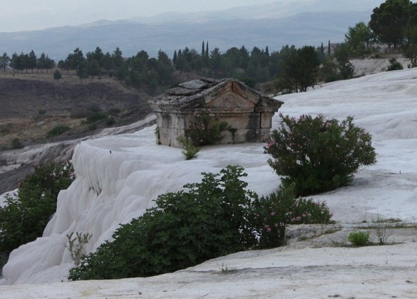 Travertine engulfs one of the buildings of Hierapolis 