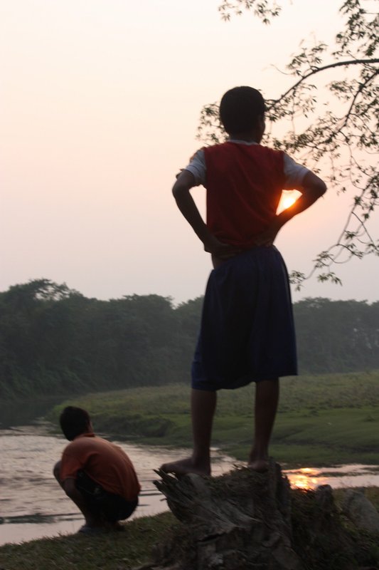 Local boys on the river edge - Chitwan National Park