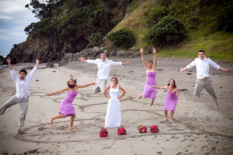 Bridal party having fun on the island 