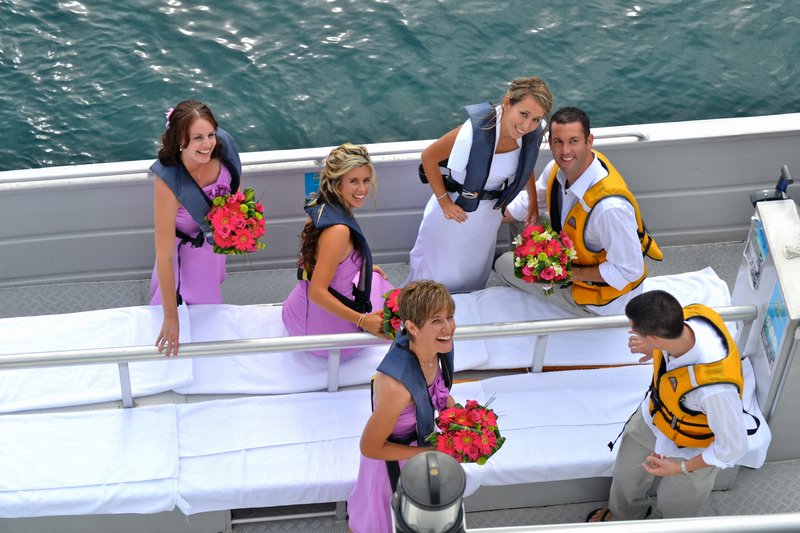 A smaller boat used to transport the bridal party to the island