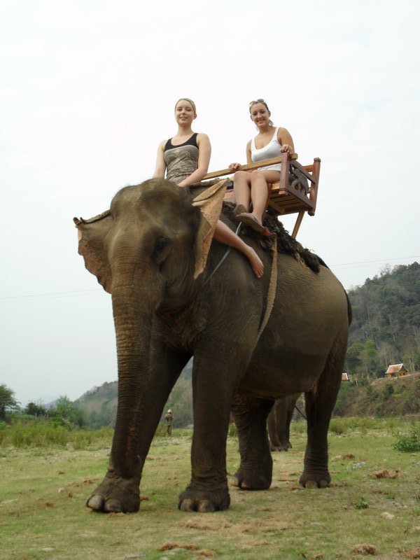 Kim and Christina on the elephant