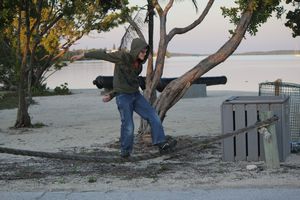 Chris balances on shore