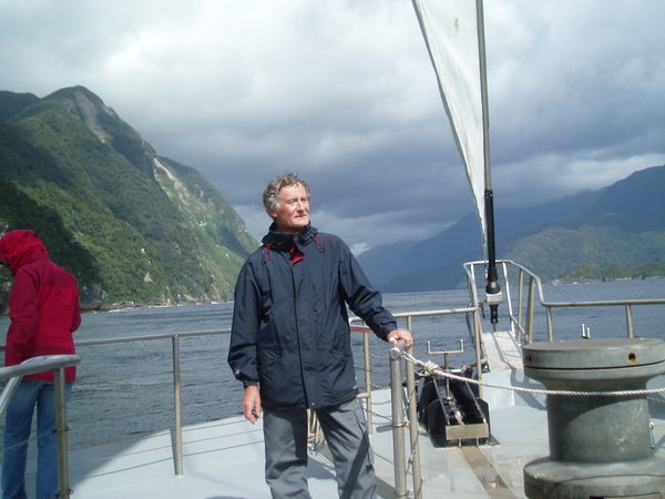 Richard at the prow on Doubtful Sound