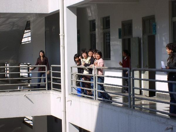 students looking into the courtyard
