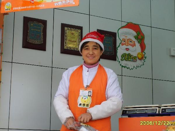Candy seller in Christmas gear