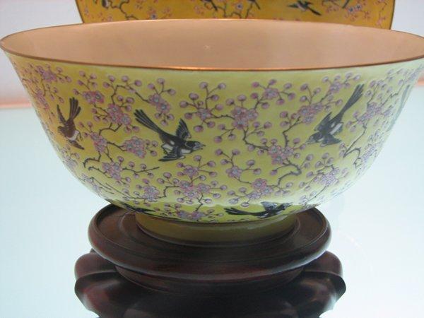 yellow bowl with birds