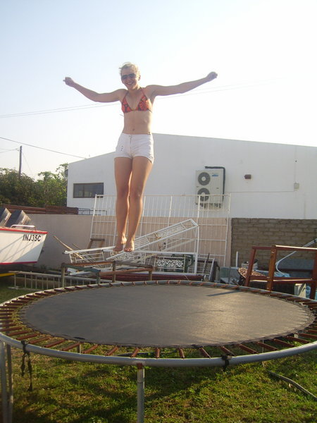 We had a trampoline in our backyard.