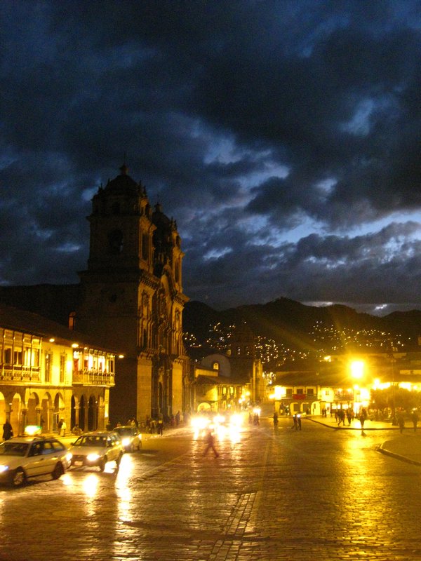 Cusco cathedral at night