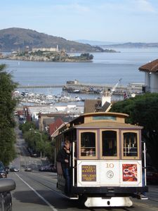 Cable car with Alcatraz in the background