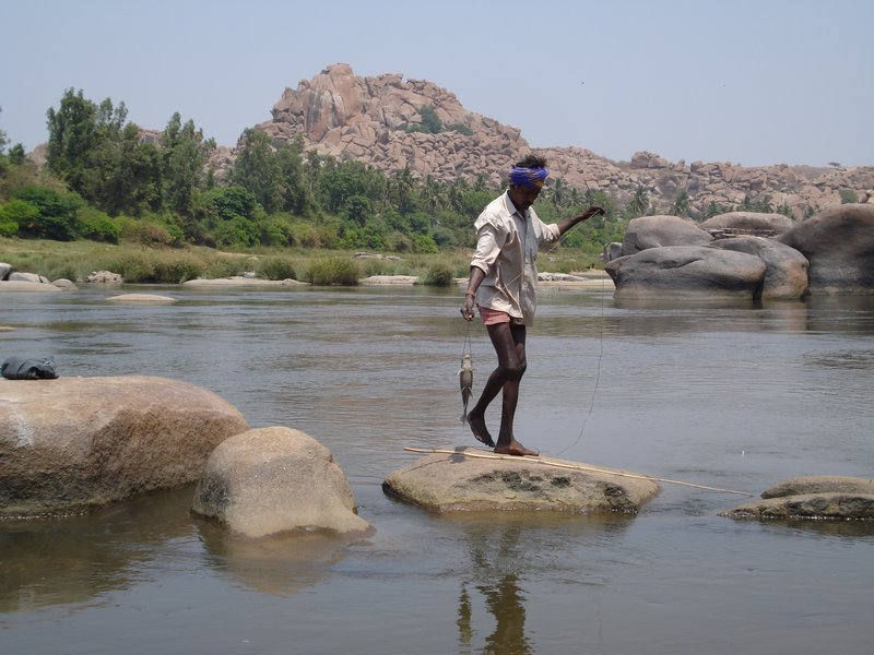 Fisherman on Tungbadhra river