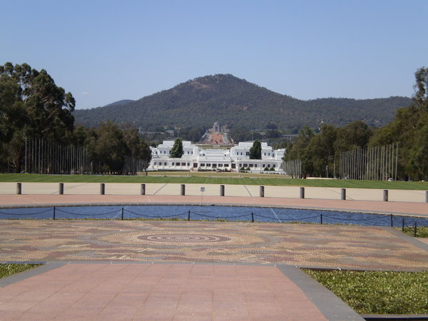 View from the War Memorial down to Parliament House